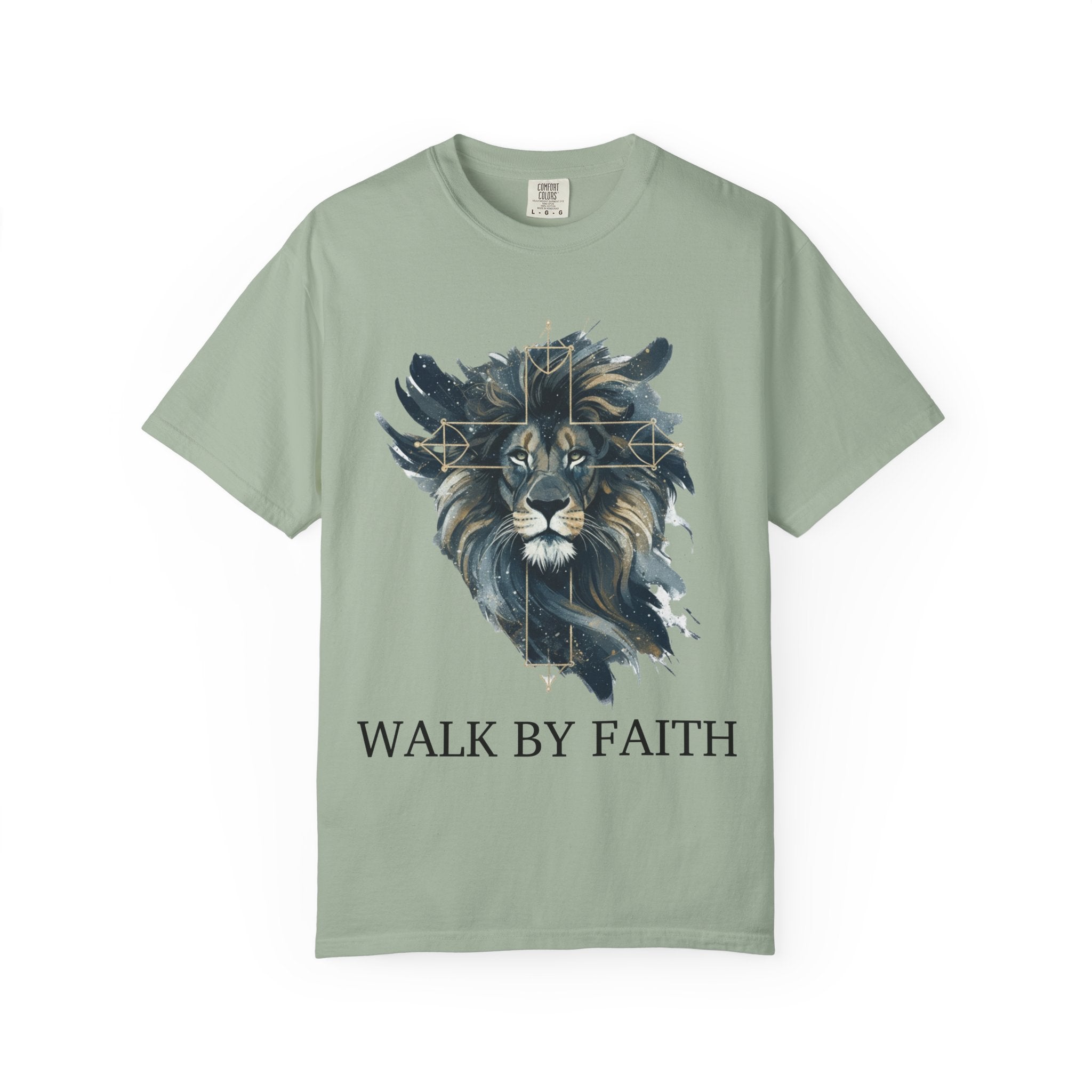 Faith-Inspired Lion Graphic Tee, Inspirational Christian T-Shirt, Unisex Walk by Faith Shirt, Biblical Quote Apparel, Gift for Believers