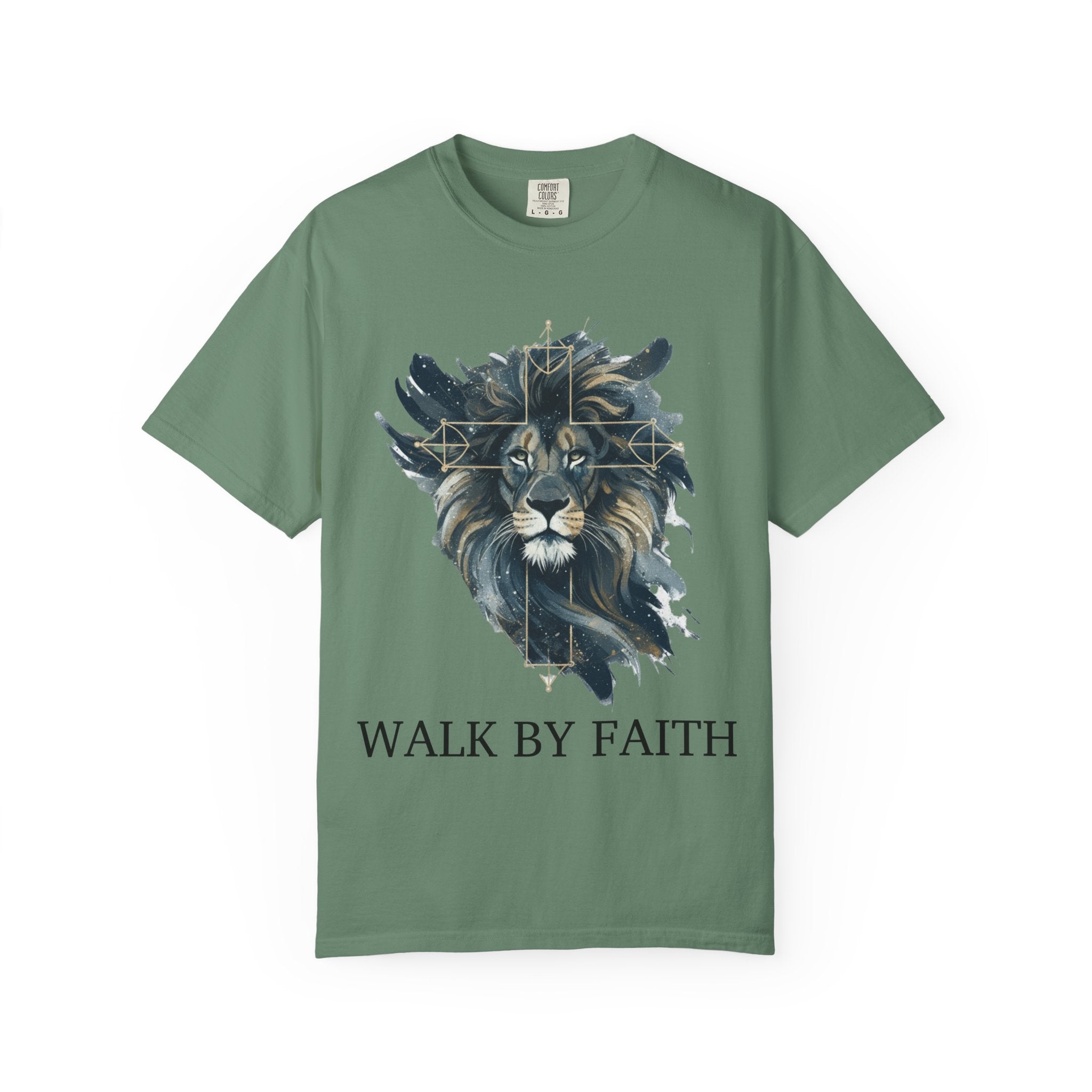 Faith-Inspired Lion Graphic Tee, Inspirational Christian T-Shirt, Unisex Walk by Faith Shirt, Biblical Quote Apparel, Gift for Believers