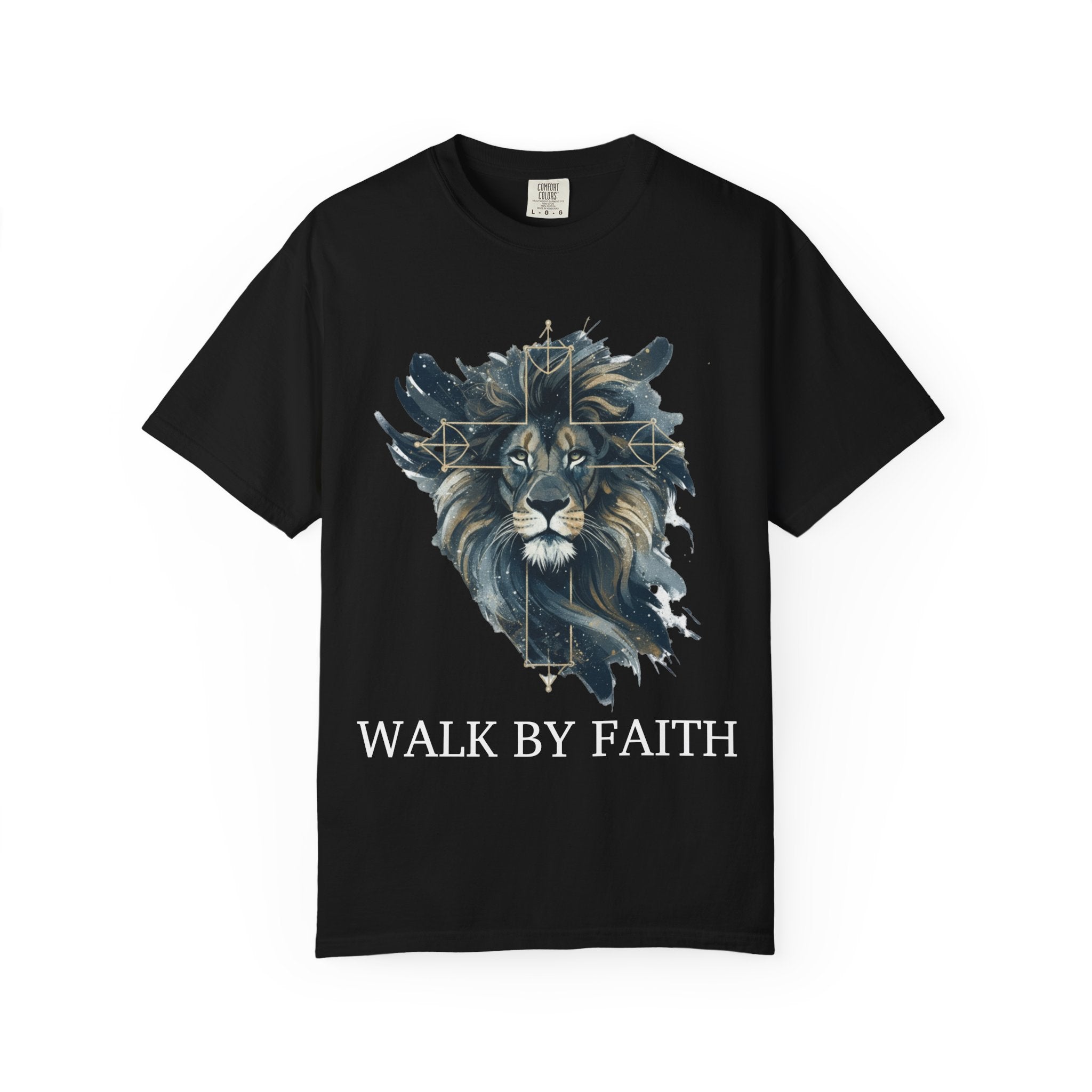 Faith-Inspired Lion Graphic Tee, Inspirational Christian T-Shirt, Unisex Walk by Faith Shirt, Biblical Quote Apparel, Gift for Believers