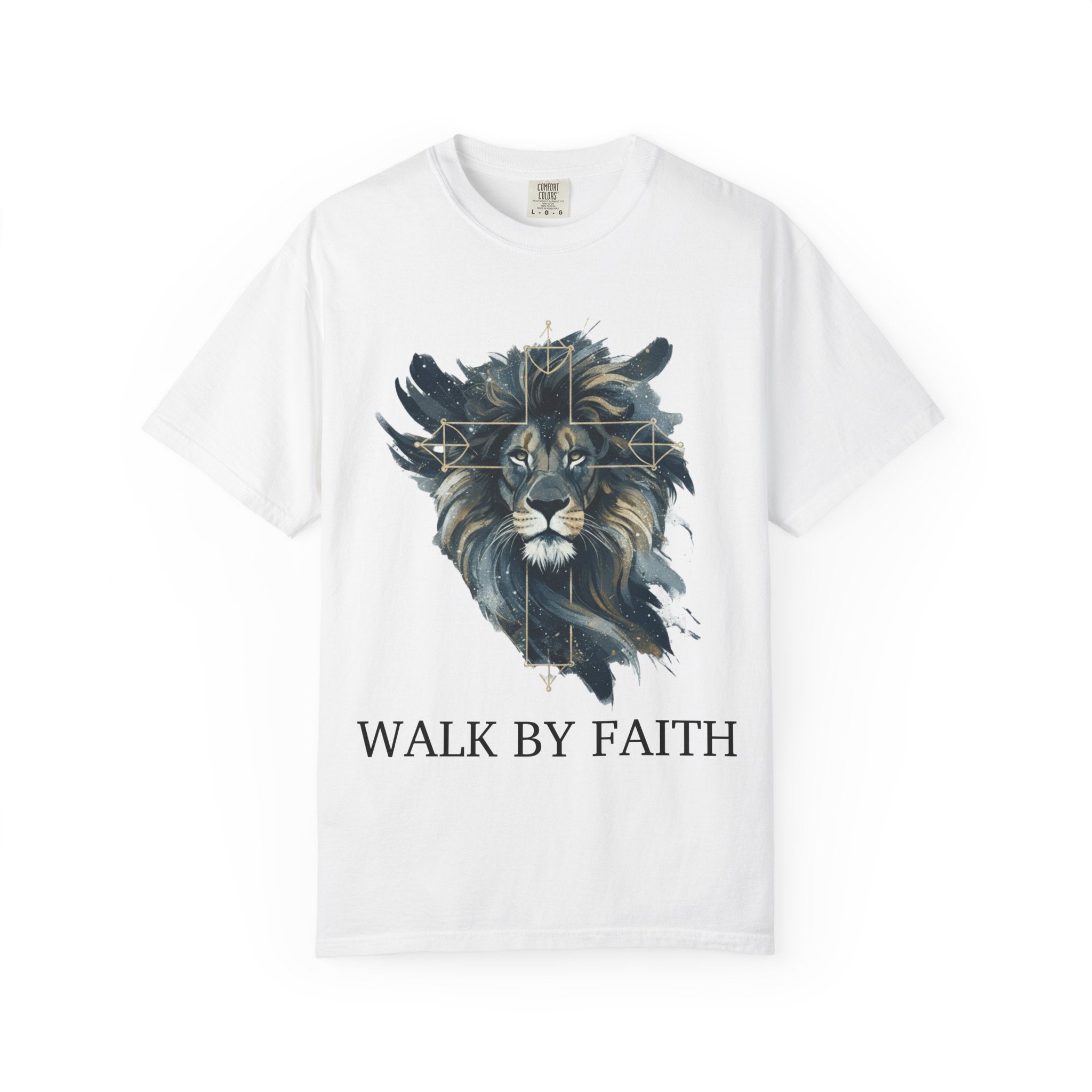 Faith-Inspired Lion Graphic Tee, Inspirational Christian T-Shirt, Unisex Walk by Faith Shirt, Biblical Quote Apparel, Gift for Believers