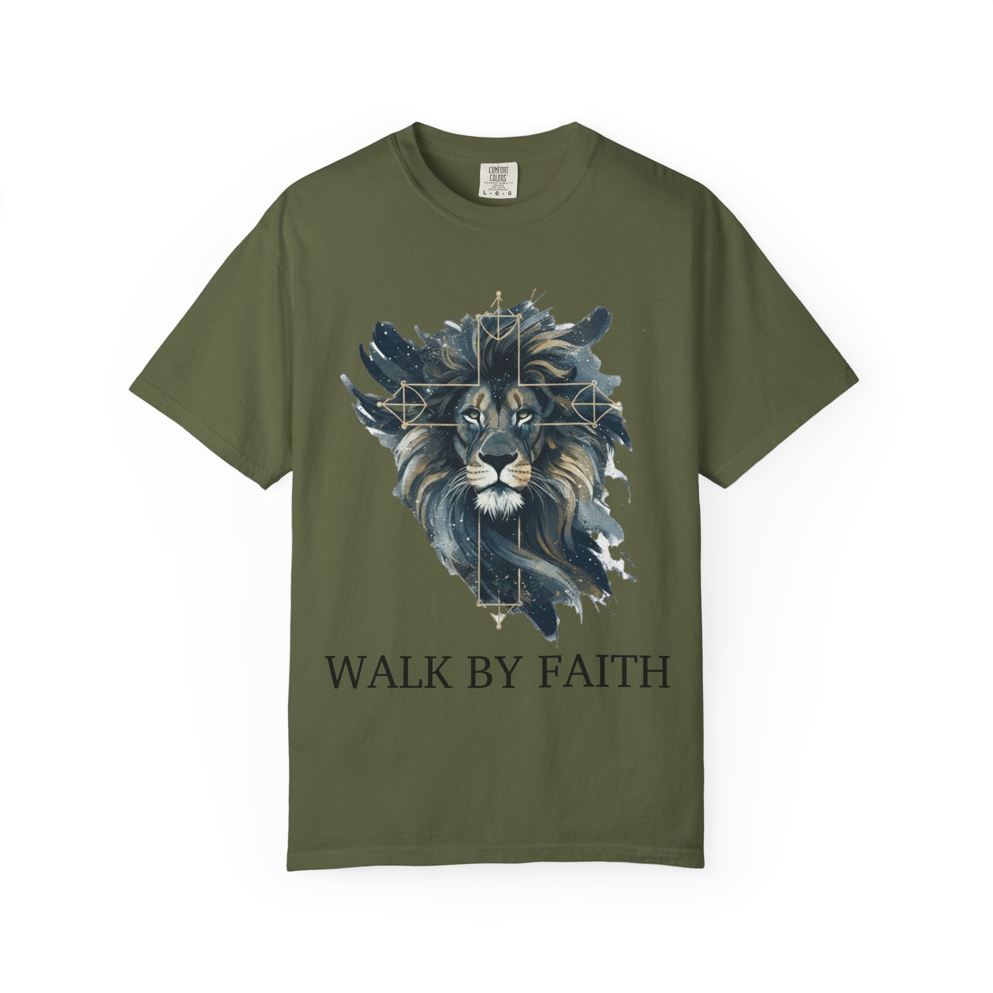 Faith-Inspired Lion Graphic Tee, Inspirational Christian T-Shirt, Unisex Walk by Faith Shirt, Biblical Quote Apparel, Gift for Believers