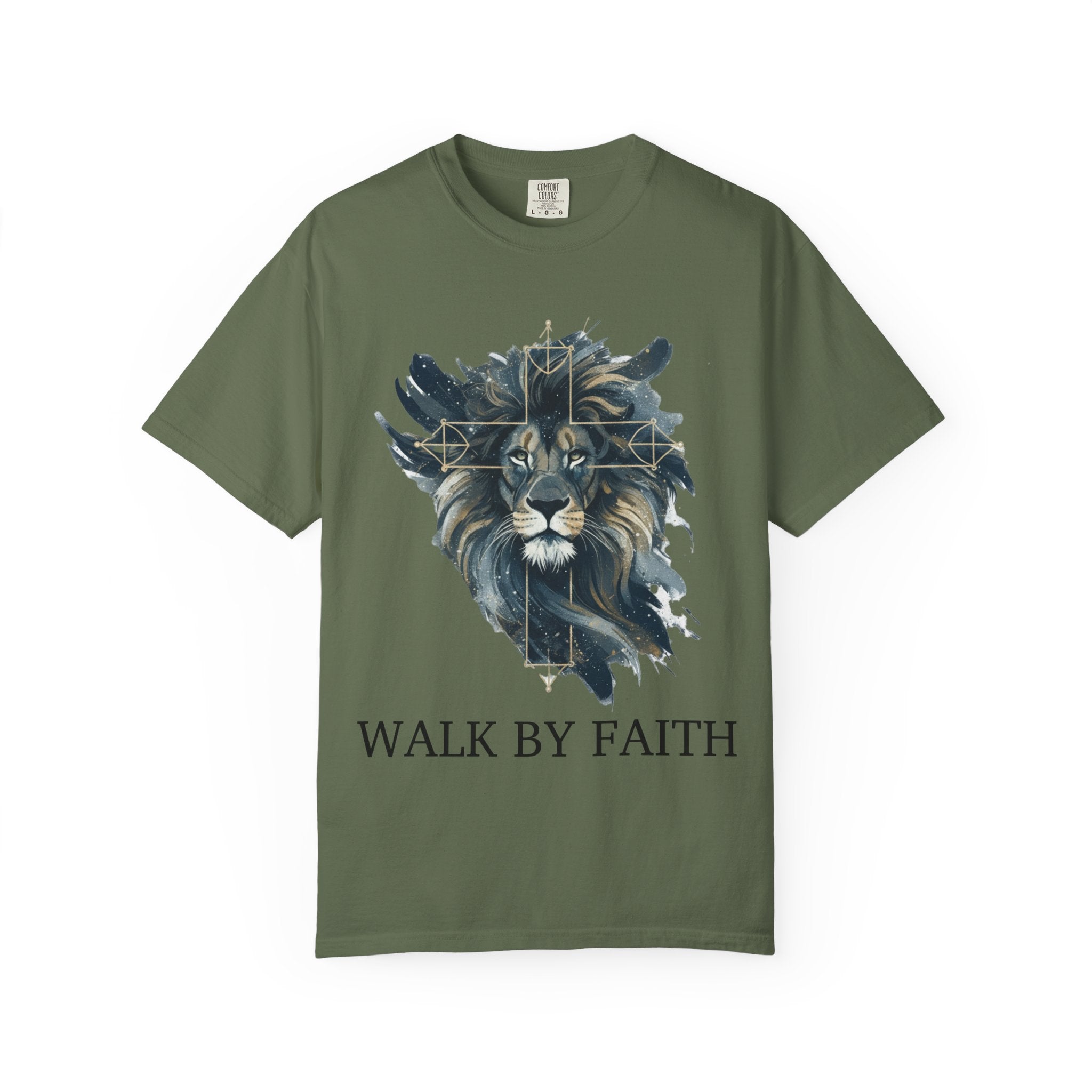 Faith-Inspired Lion Graphic Tee, Inspirational Christian T-Shirt, Unisex Walk by Faith Shirt, Biblical Quote Apparel, Gift for Believers
