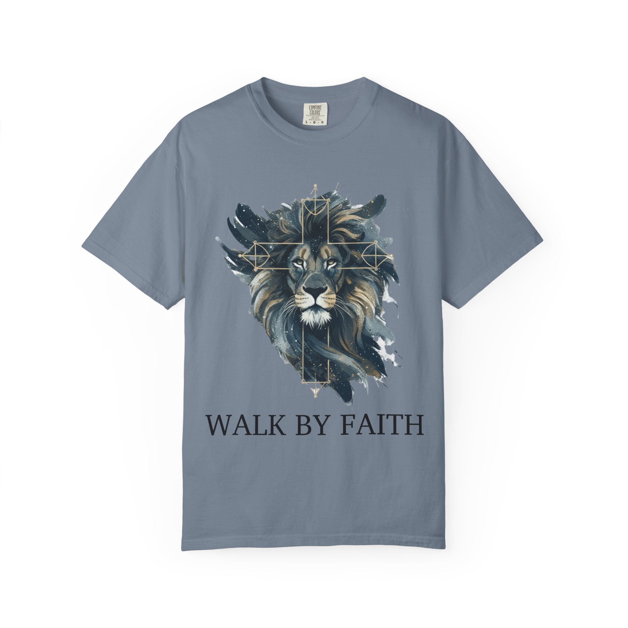 Faith-Inspired Lion Graphic Tee, Inspirational Christian T-Shirt, Unisex Walk by Faith Shirt, Biblical Quote Apparel, Gift for Believers
