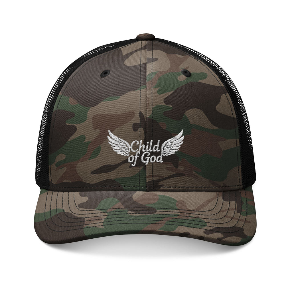 Child of God Camouflage Trucker Hat - Faith-Inspired Outdoor Gear