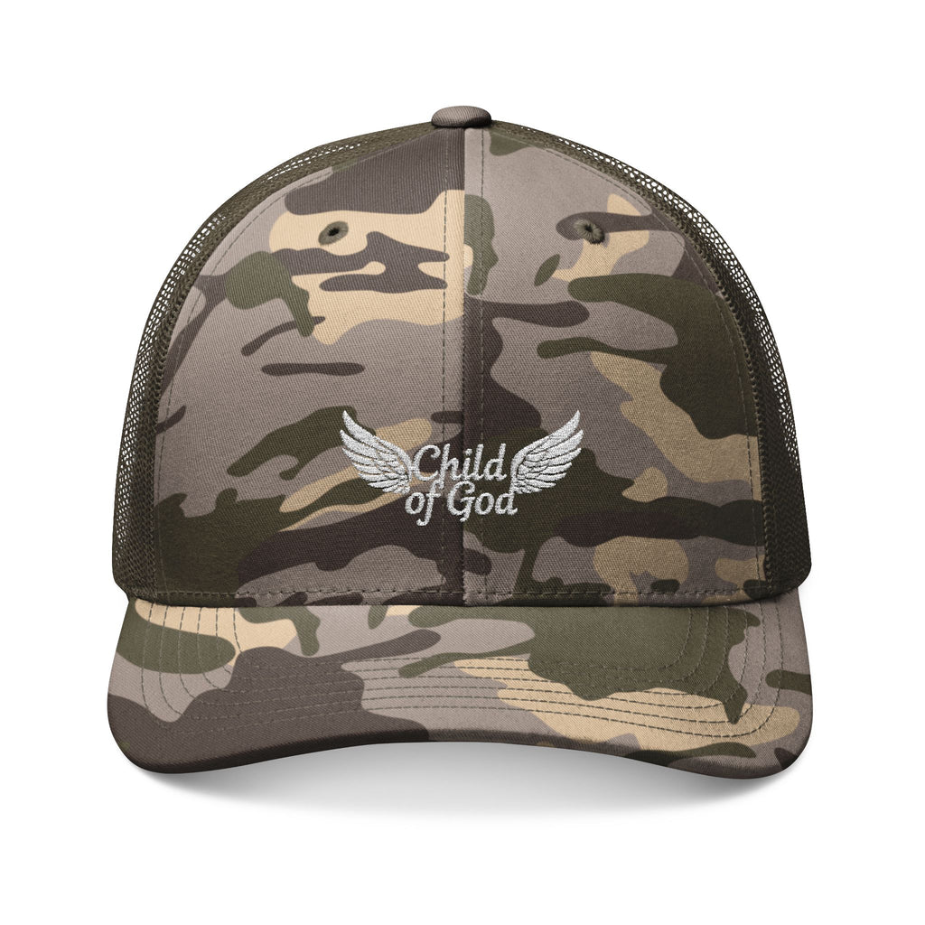 Child of God Camouflage Trucker Hat - Faith-Inspired Outdoor Gear