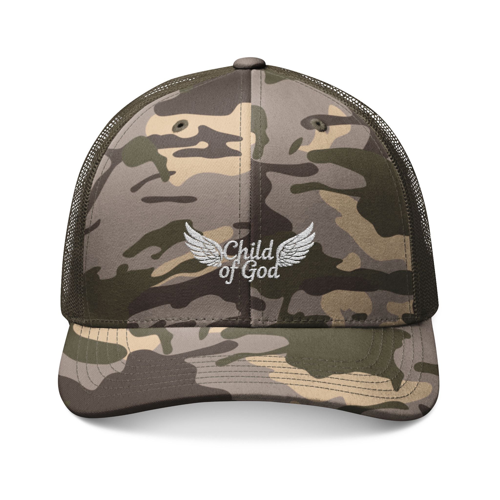 Child of God Camouflage Trucker Hat - Faith-Inspired Outdoor Gear