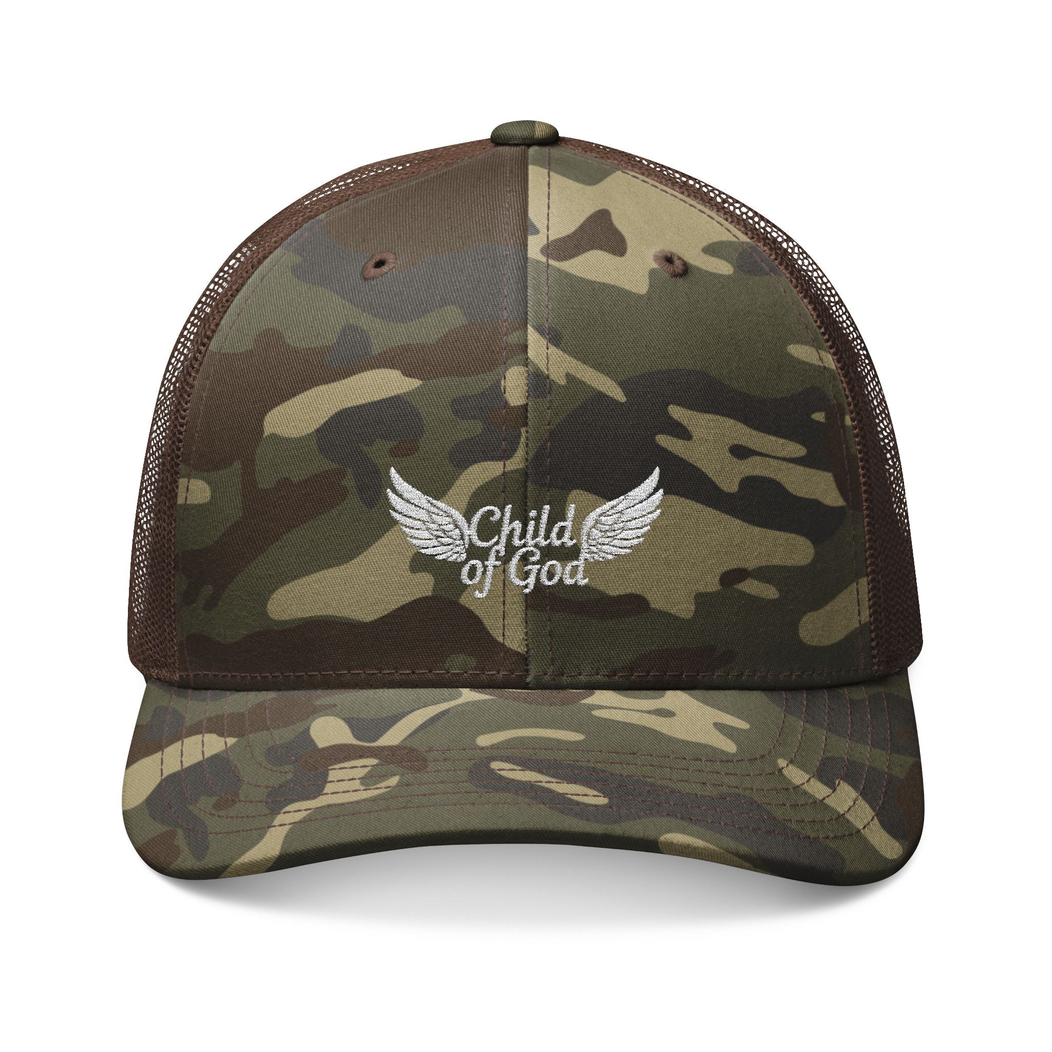 Child of God Camouflage Trucker Hat - Faith-Inspired Outdoor Gear